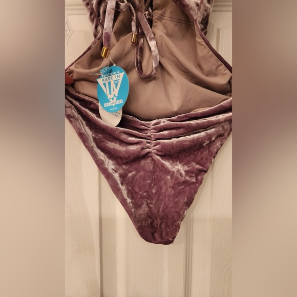 WET Swimwear Retro Summer Becca Purple Velvet Lace-Up One-Piece Swimsuit Size XS - Picture 7 of 11